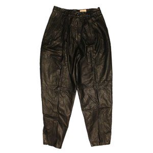 Vintage 90's Women's Black Leather High Waisted Tapered Mom Jeans | Size 14